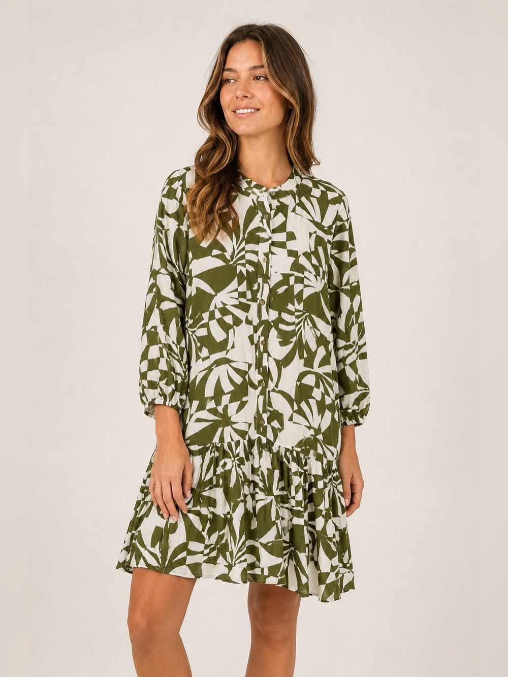 LEA 100% Rayon Green white Floral tiered Dress size 1X